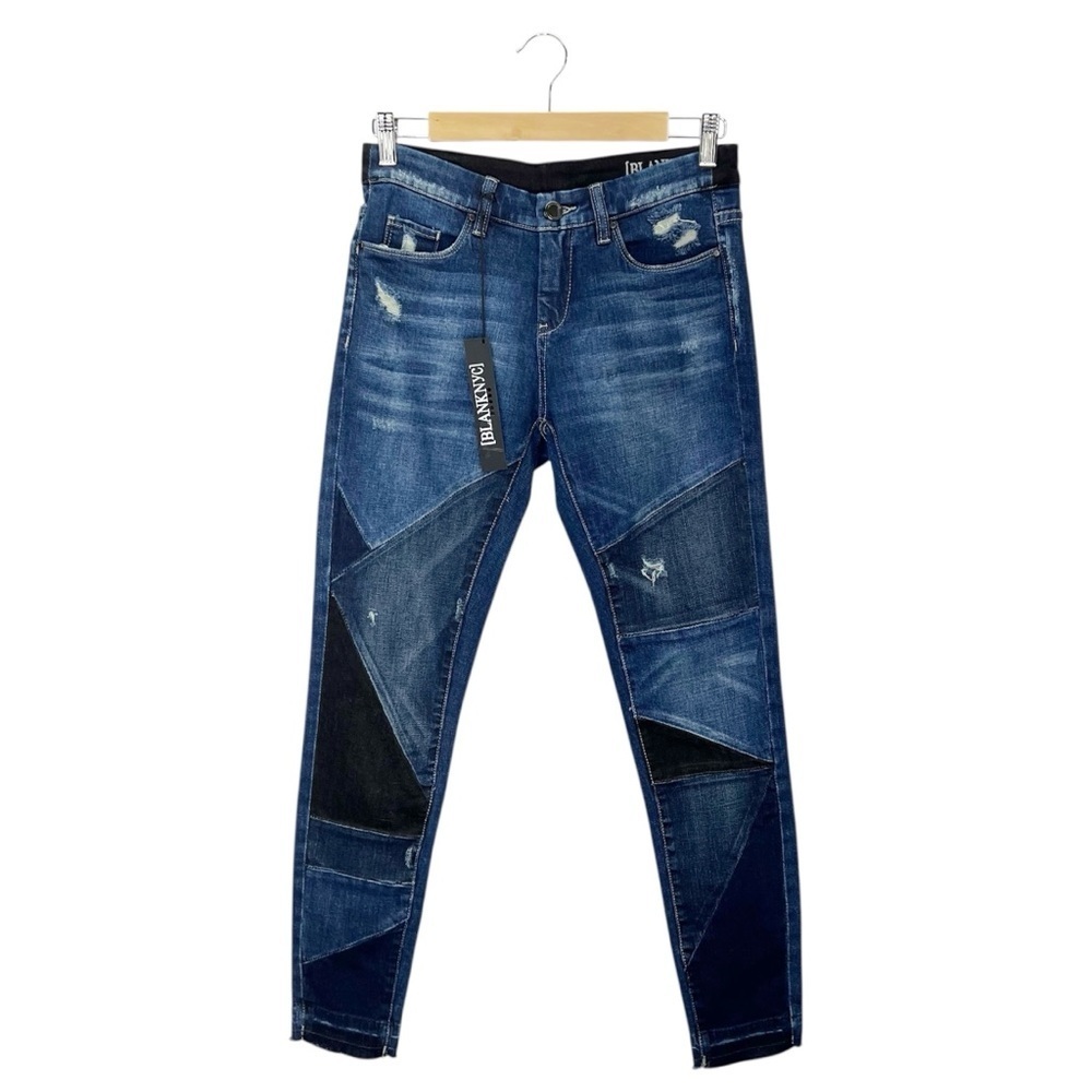 Blank NYC Ball and Chaine Patchwork Skinny Jeans Size 27/4 Blue Black New NWT